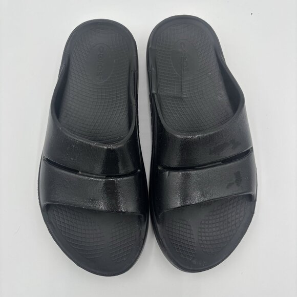 OOFOS OOahh Luxe Slides Black Slip On Comfort Recovery Sandals Women's Size 9 - Picture 8 of 9